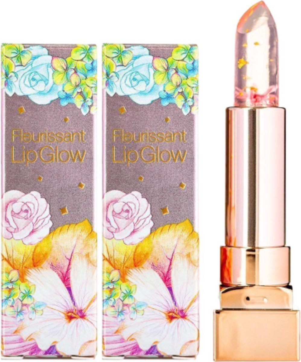 GLAMFOX Peach Flower Lip Glow Lipstick - 24 Karaat Goudkorrels Lippenstift met 100% Echte Perzik Bloem - Lip Plumper - Lipverzorging - 2 x 3.3 ml