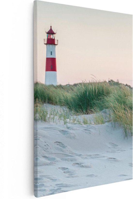 Artaza - Peinture sur toile - Plage et dunes avec un phare - 60x90 - Photo sur toile - Impression sur toile