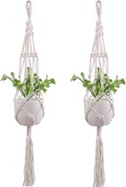 Plantenhanger Macrame 2 Stuks – Lovv-  Hangpot Binnen/Buiten – Luxe Handgemaakte Gevlochten Hangende Bloempot- Katoen 105cm – Bohemian Decoratie –Hangplant-Macrame Touw Verticale T