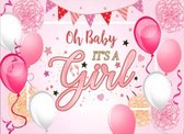 Geboorte - Oh baby it's a girl - Versiering - Raam - Poster - Wanddoek - Banner van Polyester - 150cm (Breed) x 100cm (Hoog)