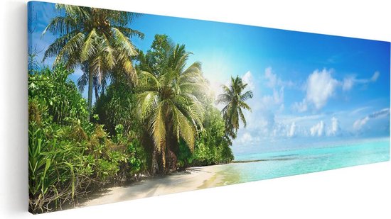 Artaza Canvas Schilderij Tropisch Strand Bij De Licht Blauwe Zee - 90x30 - Foto Op Canvas - Canvas Print
