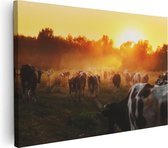 Artaza Canvas Schilderij Kudde Koeien In Weiland Bij Zonsondergang - 60x40 - Foto Op Canvas - Canvas Print