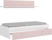 Onderschuifbed + 1 plank - Wit eiken / roze - 2x90x190 cm - NOA