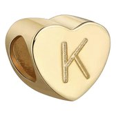 Tracelet - Zilveren bedels - Bedel hart letter K | Goudkleurig 925 Sterling Zilver - Pandora compatible - Met 925 Zilver Certificaat - In Leuke cadeauverpakking - Valentijn tip