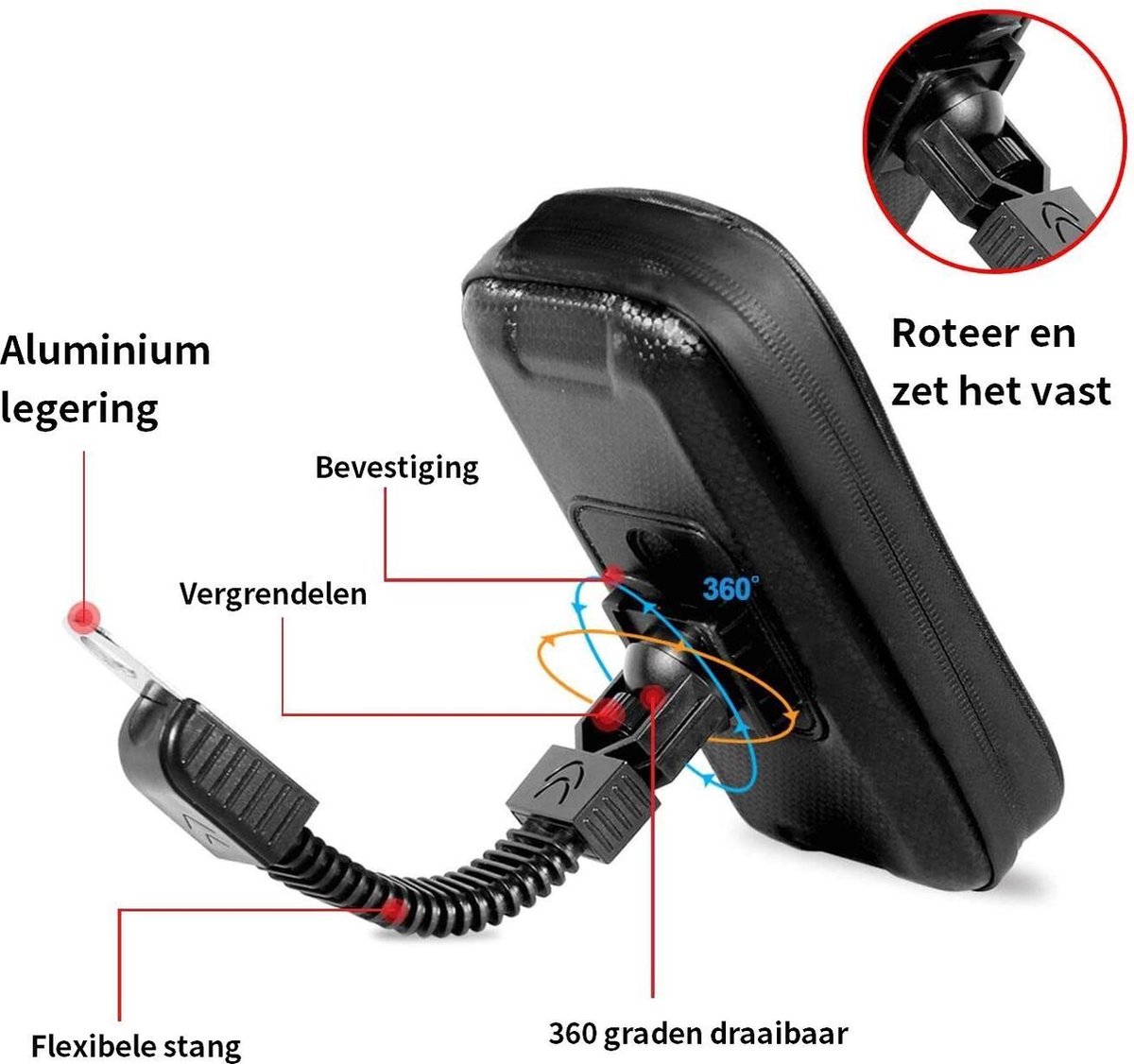 Telefoonhouder Scooter - Flexibel - Spiegel Bevestiging- Waterdicht - Draaibaar - GSM Houder - Ook voor motorfiets, brommer & rolstoel - Universeel – foto 2