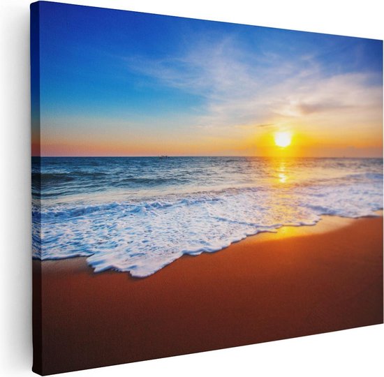Artaza Canvas Schilderij Strand En Zee Tijdens Zonsondergang - 80x60 - Foto Op Canvas - Canvas Print