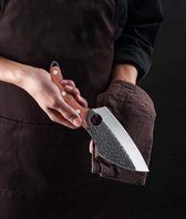 professioneel handgesmeed universeel mes, non-stick mes | Japans koksmes |houten handvat met lederen schede