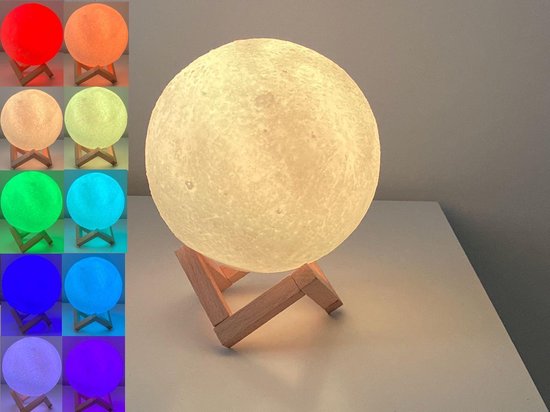 Brightenlux Maan Lamp 3D – 18 CM – Tafellamp – Maanlamp – 16 Kleuren – Dimbaar – Afstandsbediening – Speaker – Nachtlamp – Galaxy Lamp