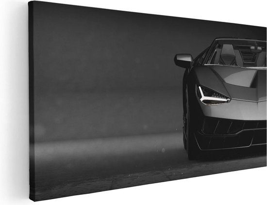 Artaza Canvas Schilderij Zwarte Sportwagen Auto - 40x20 - Klein - Foto Op Canvas - Canvas Print