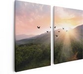 Artaza Canvas Schilderij Tweeluik Silhouet Zwerm Vogels Bij Zonsondergang - 80x60 - Foto Op Canvas - Canvas Print
