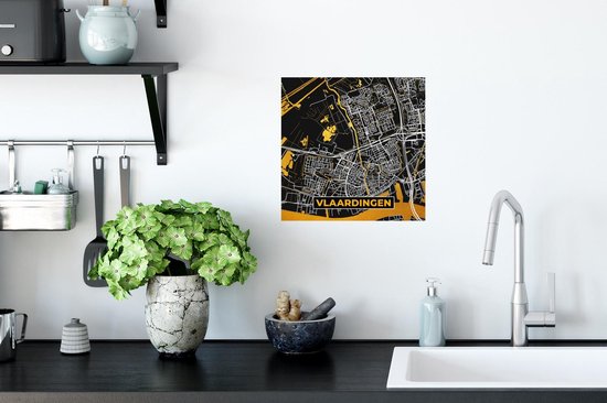 Stickers muraux - Carte - Vlaardingen - Or - Zwart - 30x30 cm - Feuille adhésive - Plan de la ville