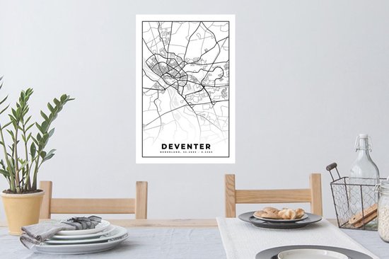 Stickers Stickers muraux - Carte - Deventer - Zwart - Wit - 40x60 cm - Feuille adhésive