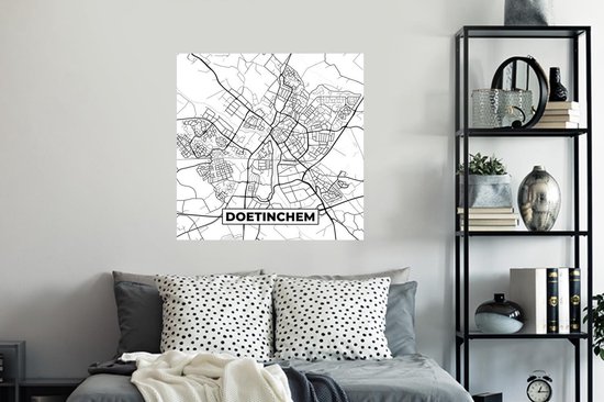 Muurstickers - Sticker Folie - Kaart - Doetinchem - Zwart - Wit - 100x100 cm - Plakfolie - Muurstickers Kinderkamer - Zelfklevend Behang XXL - Zelfklevend behangpapier - Stickerfolie