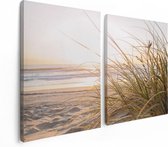 Artaza Canvas Schilderij Tweeluik Strand En Duinen Tijdens Zonsondergang - 120x80 - Foto Op Canvas - Canvas Print