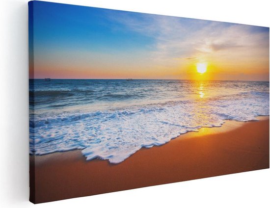 Artaza Canvas Schilderij Strand En Zee Tijdens Zonsondergang - 60x30 - Foto Op Canvas - Canvas Print