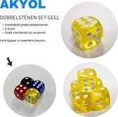 Akyol® Vijf gekleurde dobbelstenen | Set 5 | Dobbelsteenbak | Normale dobbelstenen | Gekleurde dobbelstenen | Geel witte | Dices | Polydice