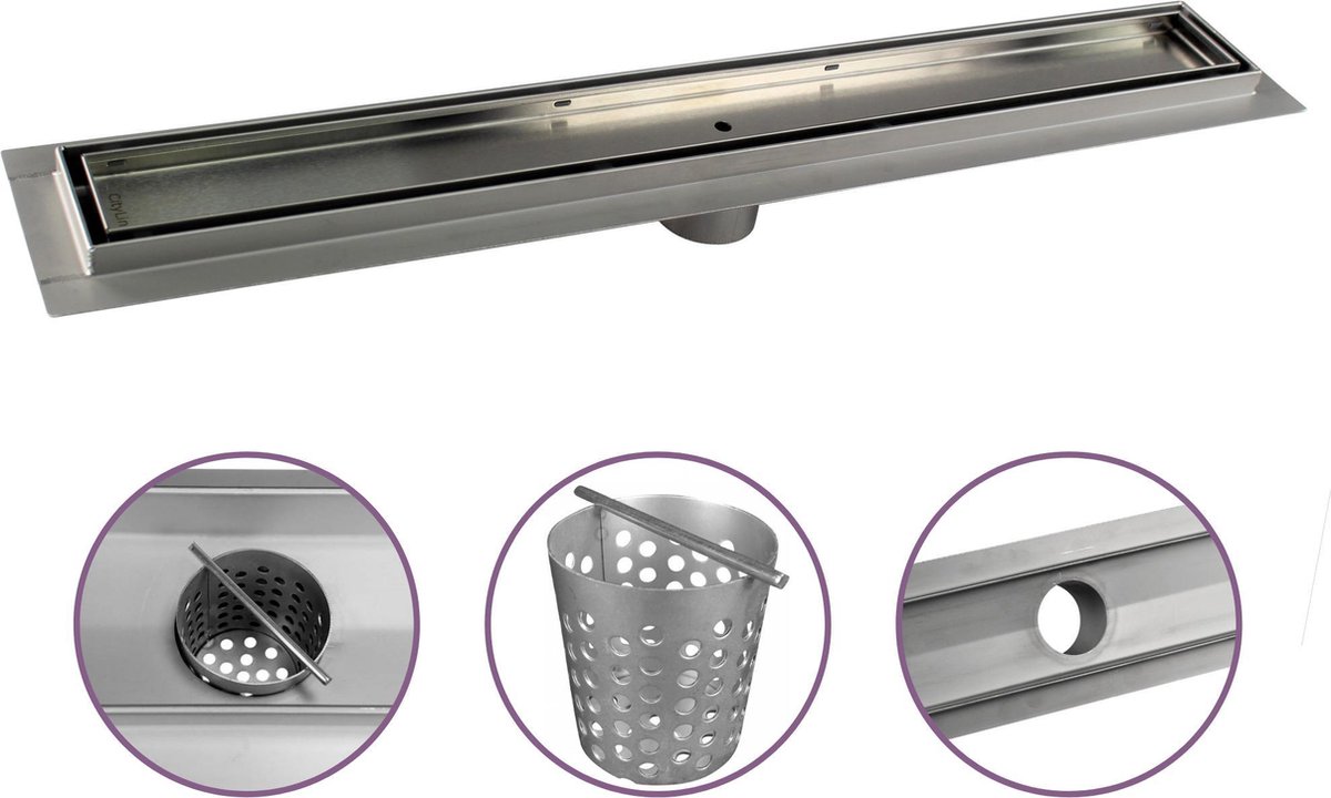 CityLine douchegoot - RVS - 40cm - Onderuitloop - Tegelrooster
