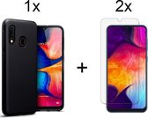 Samsung A20e hoesje zwart - Samsung Galaxy a20e hoesje zwart siliconen case hoes cover - 2x Samsung A20e Screenprotector