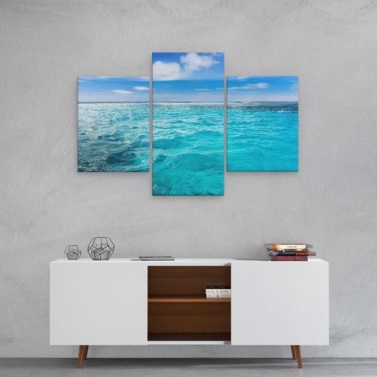 Artaza Toile Peinture Triptyque Eau Bleue De La Mer Des Caraïbes - 90x60 - Photo Sur Toile - Impression Sur Toile