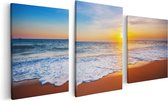 Artaza Canvas Schilderij Drieluik Strand En Zee Tijdens Zonsondergang - 120x60 - Foto Op Canvas - Canvas Print