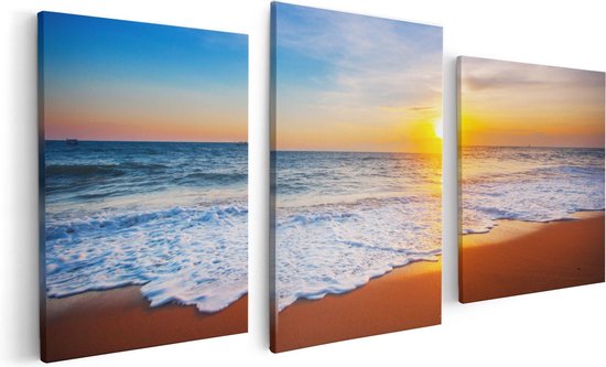 Artaza Canvas Schilderij Drieluik Strand En Zee Tijdens Zonsondergang - 120x60 - Foto Op Canvas - Canvas Print