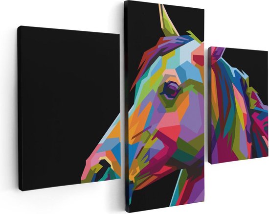 Artaza Canvas Schilderij Drieluik Kleurrijke Paardenkop - Paard - Abstract - 90x60 - Foto Op Canvas - Canvas Print