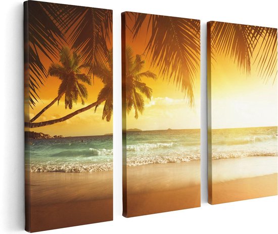 Artaza Canvas Schilderij Drieluik Tropisch Strand Tijdens Zonsondergang  - 120x80 - Foto Op Canvas - Canvas Print