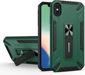 War-god Armor TPU + PC Schokbestendige magnetische beschermhoes met opvouwbare houder voor iPhone XS Max (diepgroen)