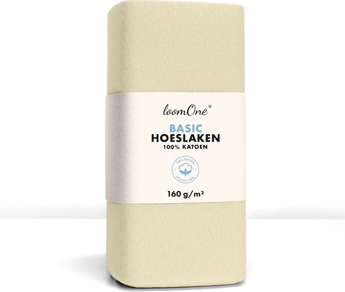 Loom One Hoeslaken – 100% Jersey Katoen – 180x200 cm – tot 25cm matrasdikte– 160 g/m² – Natural / Crème
