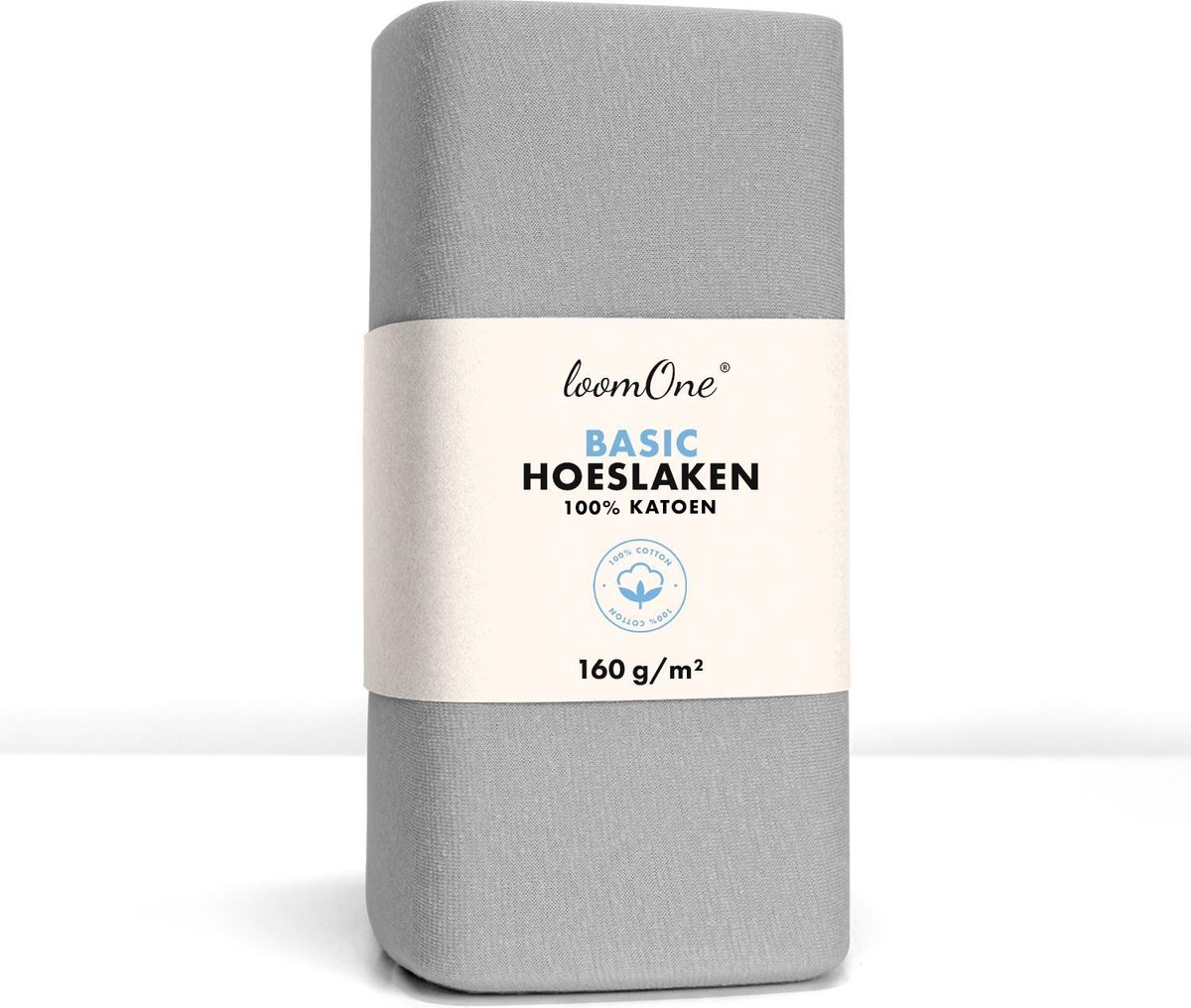 Loom One Hoeslaken – 100% Jersey Katoen – 180x220 cm – tot 40cm matrasdikte– 160 g/m² – voor Boxspring-Waterbed - Grijs