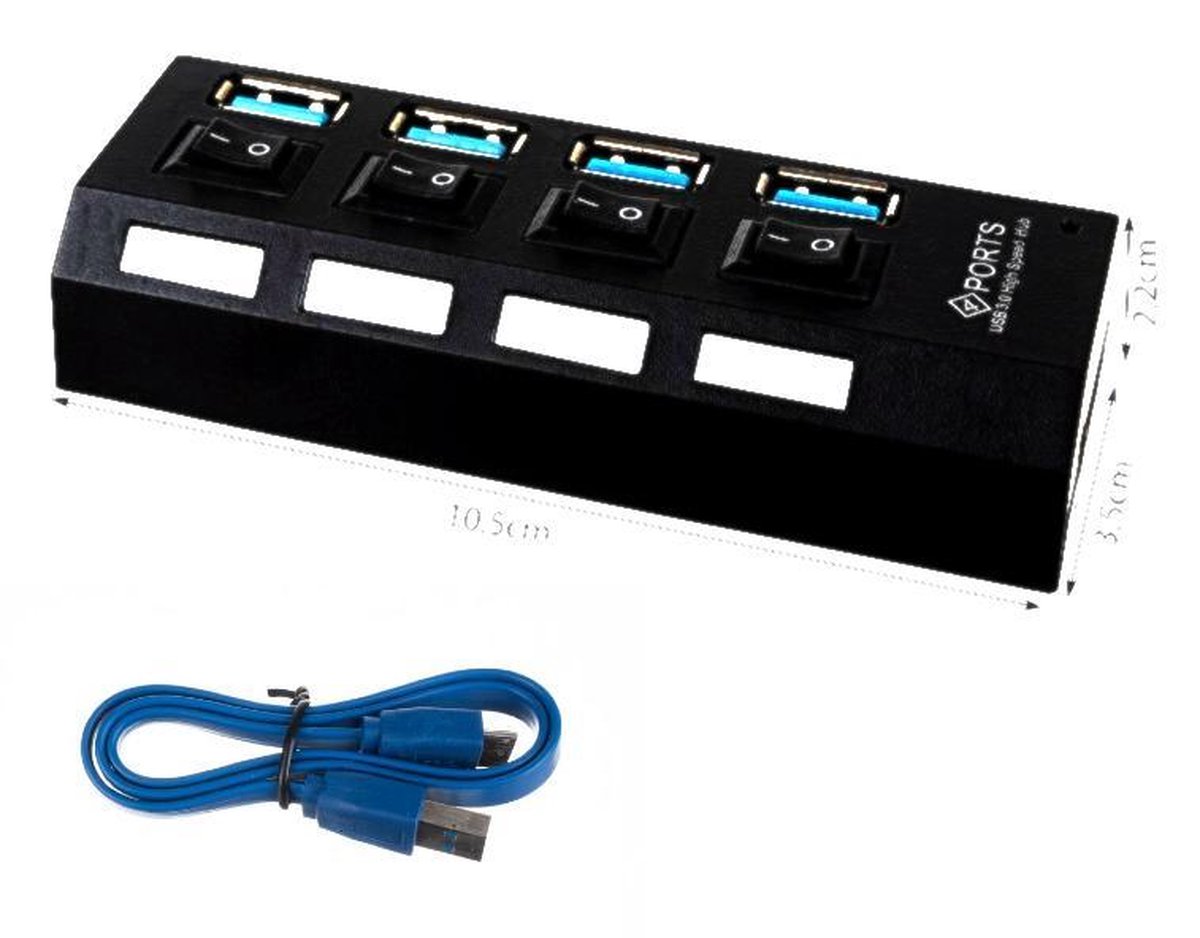 A&K USB-Hub 3.0 Hub met 4 Aansluitingen - Hoge Snelheid 5Gbps - Zwart