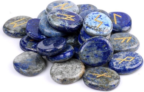 Thumbnail van een extra afbeelding van het spel 25 Lapis Lazuli Rune Stenen / Witches Stones / Waarzeggers stenen met Chakra Symbolen