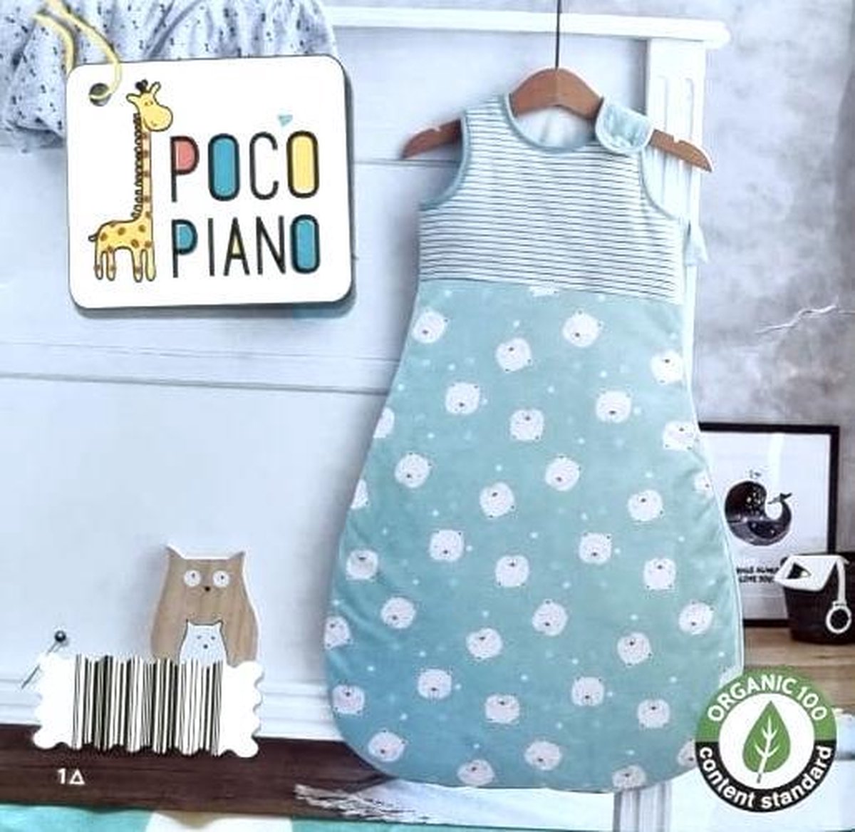 Poco piano - Baby slaapzak - Groen met ijsbeer motief - Maat 68 | bol.com