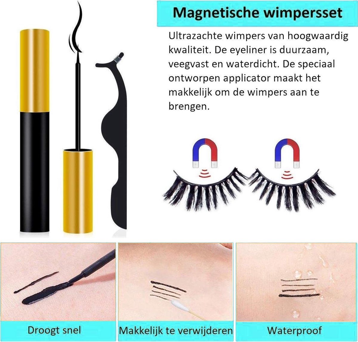 Bol.com Magnetische Wimpers Set - Inclusief Wimperzetter & 2 flesjes Waterproof Eyeliner - 30 Keer Herbruikbaar - 10 Paar aanbieding