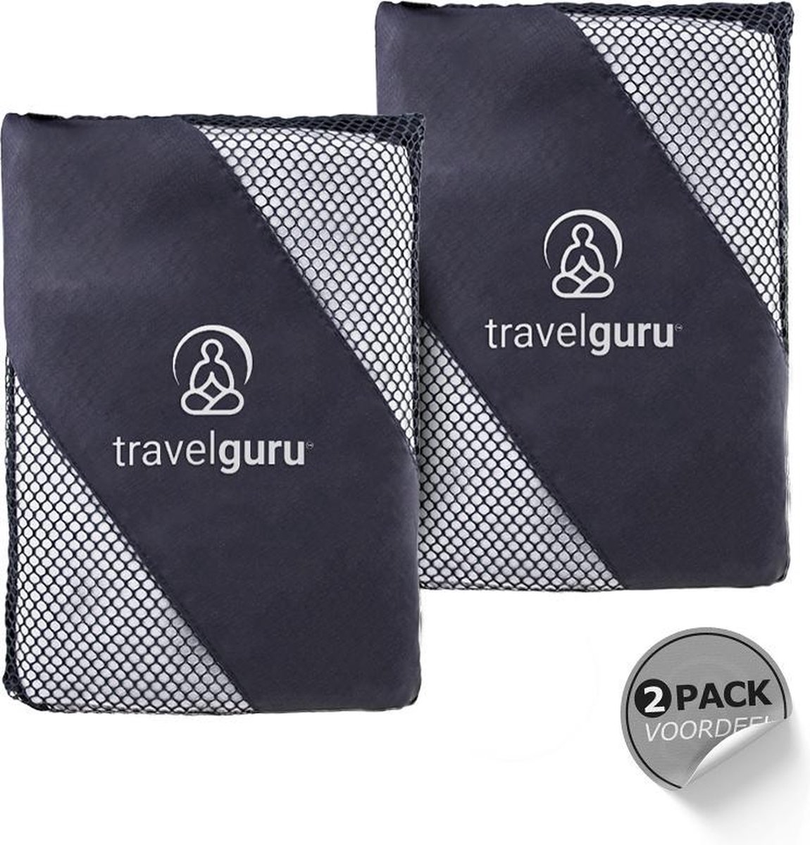 TravelGuru Microvezel Reishanddoek Set van 2x Large (85 * 150cm) - Sneldrogende, lichtgewicht handdoek ideaal voor sporten, reizen, outdoor & strand - Microfiber Travel Towel XL - Grijs