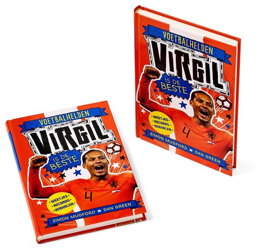 Twee boeken 'Virgil is de beste' in het Nederlands, één openliggend, met Virgil van Dijk op de voorkant.