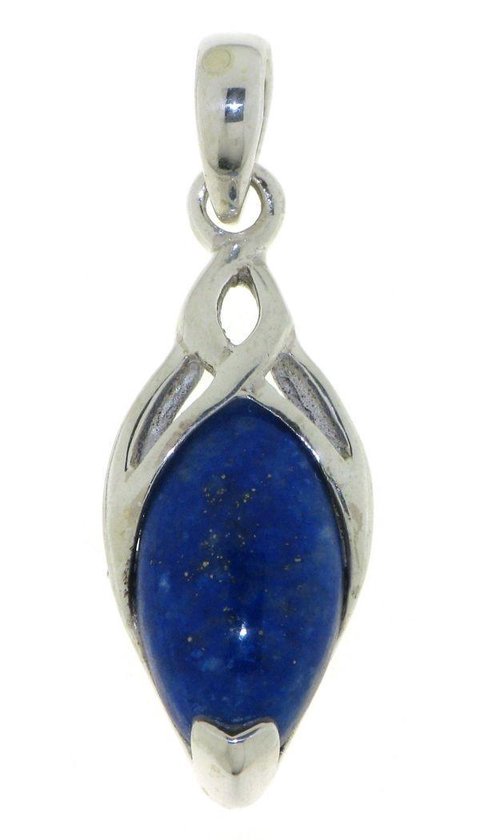 SilverGems zilveren hanger met cabouchon geslepen marquise vormige Lapis Lazuli edelsteen