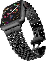Apple Watch 42/44MM Metalen Horloge Bandje  - Metaal - Vouw Sluiting - Polsband - Apple Watch 1 / 2 / 3 / 4 / 5 / 6 / SE - Zwart