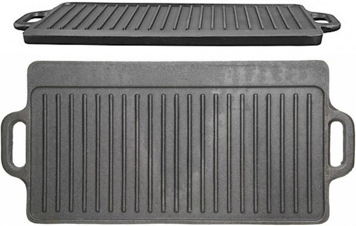Bol.com Gietijzeren Grillplaat Dubbelzijdig - 45cm x 23cm - KitchenCraft | Cast Iron aanbieding