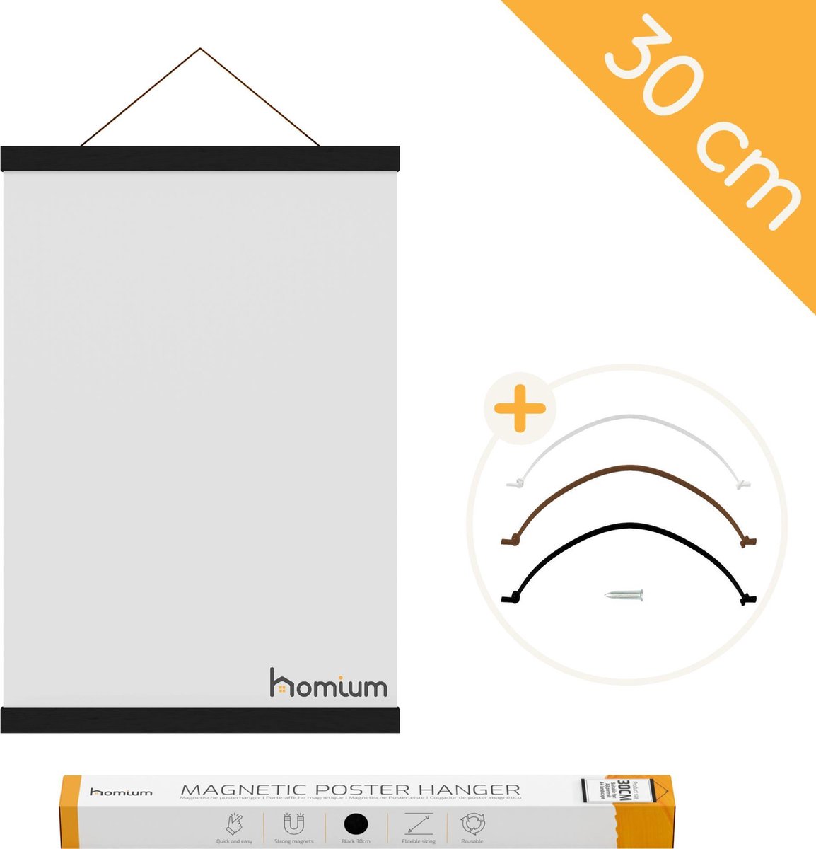 Homium Posterhanger 30 cm - Zwart hout - poster ophangsysteem - Posterlijst - Posterhouder