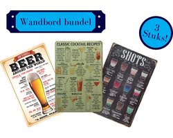 Mancave Wandborden - Wandbord Bier Cocktails Shotjes Multipack - Wanddecoratie - Mancave - Wanddecoratie Metaal - Mancave Decoratie - Sfeervol/Decoratief/Nuttig - Inclusief Ophang Gaatjes - 30cm x 20cm - Leuk als Cadeau