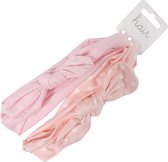 Jersey kinderhoofdband met Strik - Lightroze en Roze met Stippen - 2 stuks