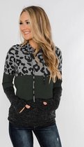 Hoodie Trui Dames - Luipaardprint Groen - Maat XL