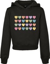 Kinder Hoodie - Meiden - Dames - Kids Sweet Heart Candy Cropped Hoody zwart