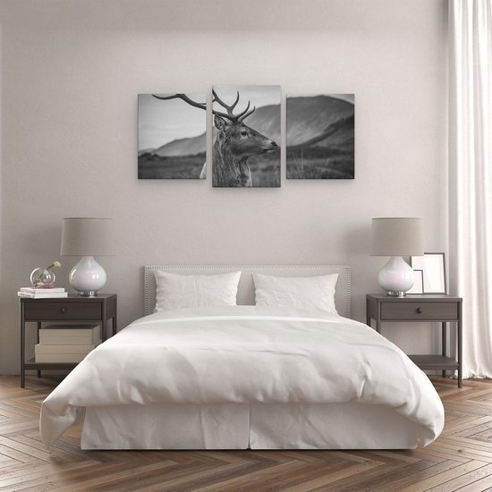 Artaza - Triptyque de peinture sur toile - Tête de cerf - Cerf - Zwart Wit - 120x60 - Photo sur toile - Impression sur toile