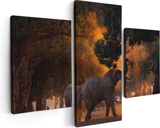 Artaza - Triptyque de peinture sur toile - Deux éléphants dans la forêt - 90x60 - Photo sur toile - Impression sur toile