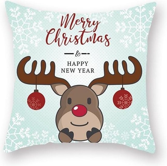 Kerst - kussenhoesje - kussenhoes - Rudolf - Rendier - 45 x 45 cm - kerstdecoratie