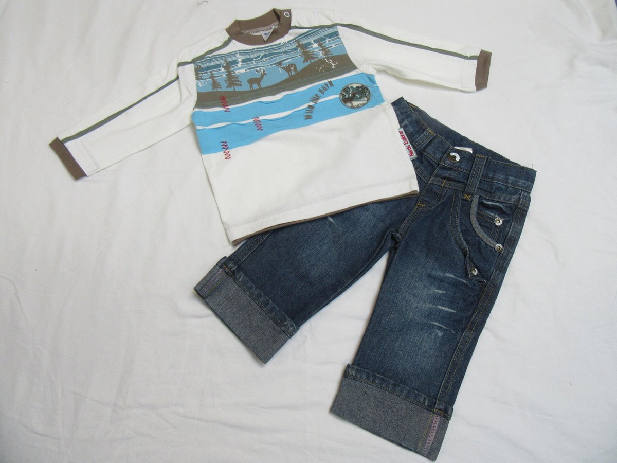 dirkje , jongens , kledingset , t-shirt lange mouw , creme, 74 - 9 maand