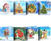 Cards & Crafts 8 3D Diamond Painting Kerstkaarten - 15x15cm - Christmas kaarten met enveloppen - Diamond painting complete set