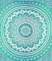 XL strandlaken - 240x210 cm - 100% katoen - Groen - Dun textiel - mandala - Lindian style